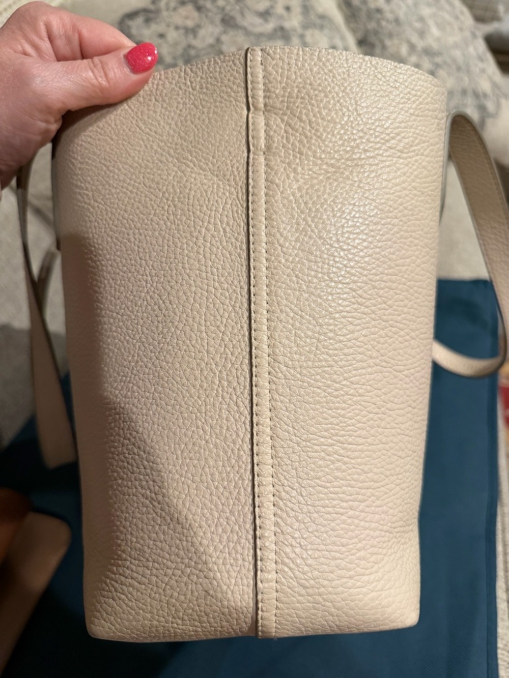Cuyana Easy Tote Pebbled Leather Cream Ivory Large Minimalist Work Bag - Picture 9 of 15